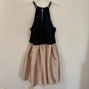Teeze Me Size 16/17 Black Glitter & Champagne Satin Halter  Dress Fit & Flare